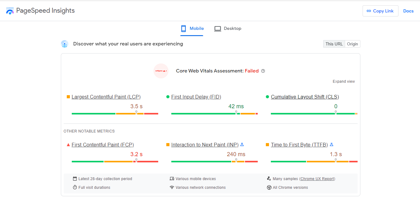 Penilaian Data Web Inti di Wawasan PageSpeed.