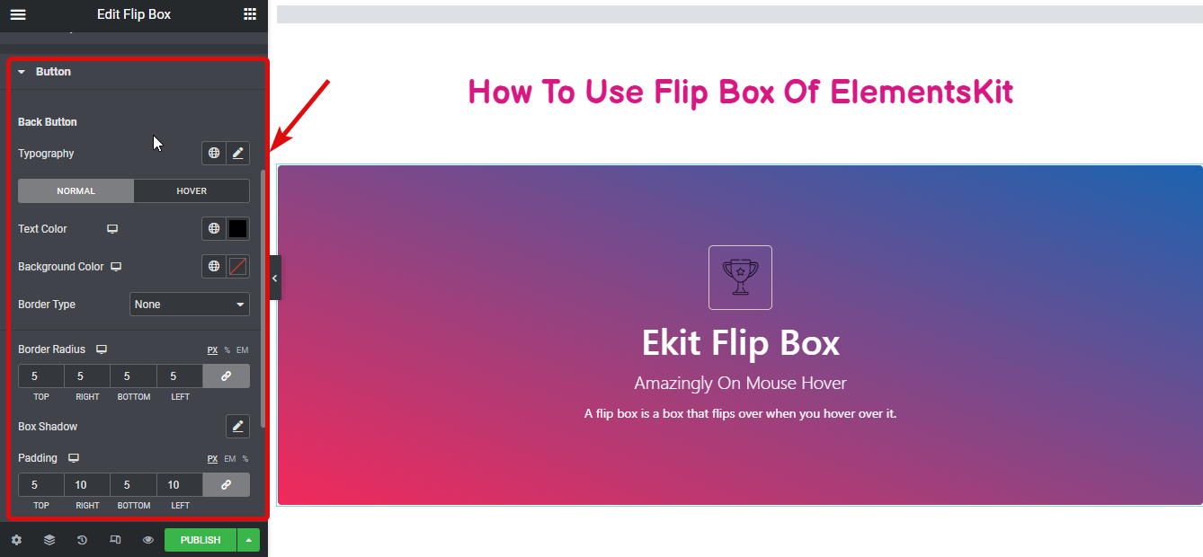 pengaturan flip box gaya tombol- Cara Membuat Flipbox Overlay Dan Melayang Di WordPress