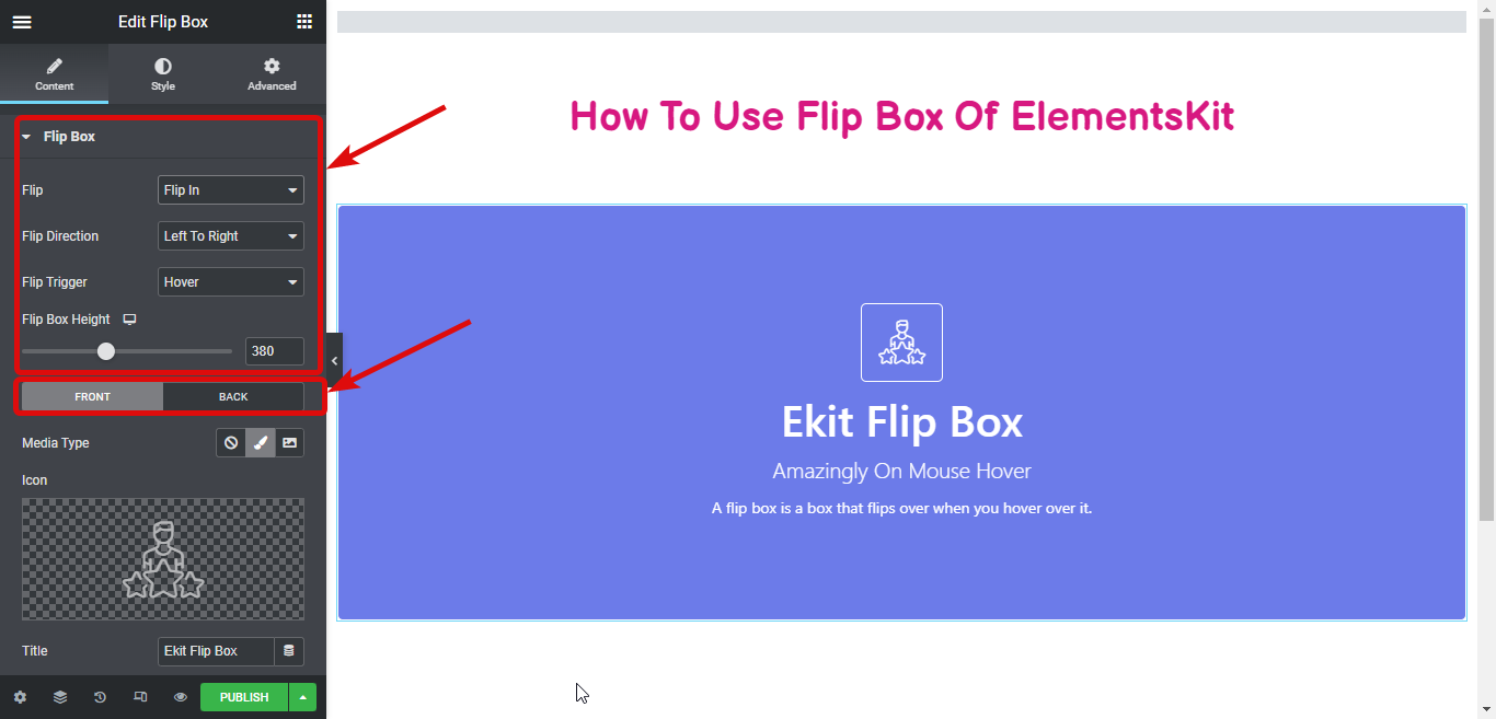 elemen pengaturan flip box - Cara Membuat Flipbox Overlay Dan Melayang Di WordPress