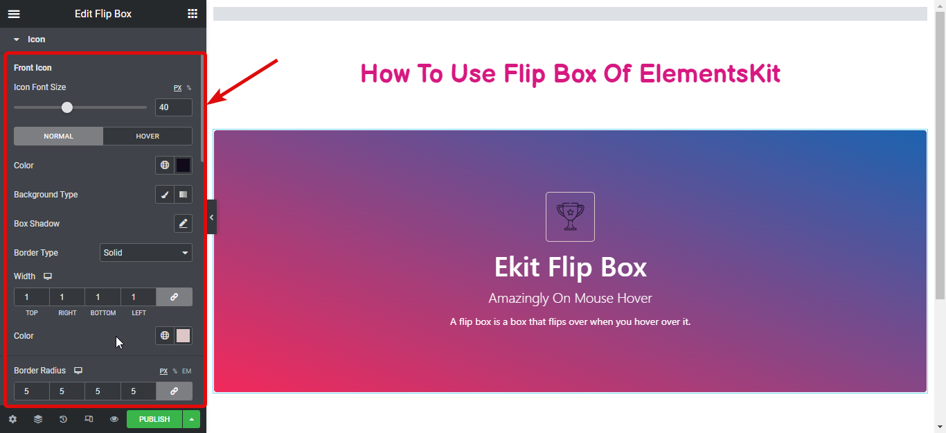 icon style flip box settings- Cara Membuat Flipbox Overlays And Hovers Di WordPress