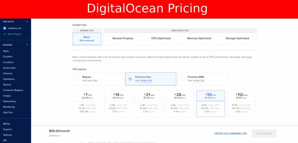 Preços VPS da DigitalOcean