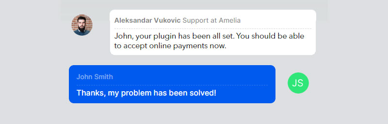 amelia suporte ao cliente resolvendo o problema de um cliente