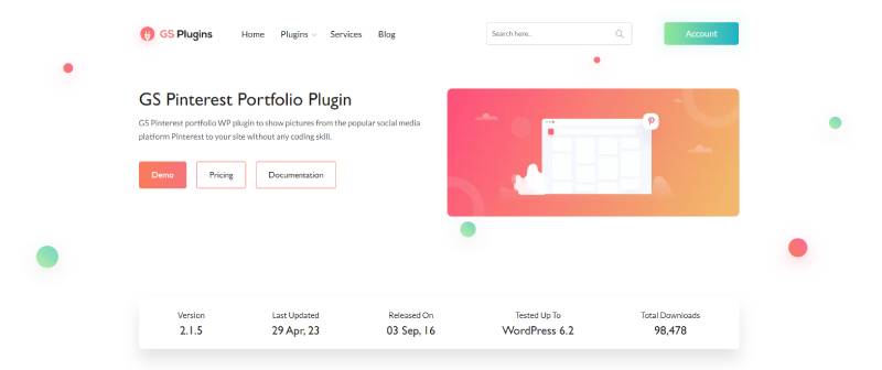plugin de portfólio do pinterest para captura de tela do wordpress