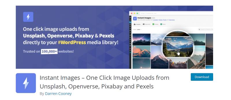 captura de tela da página de download do plug-in wordpress de imagens instantâneas