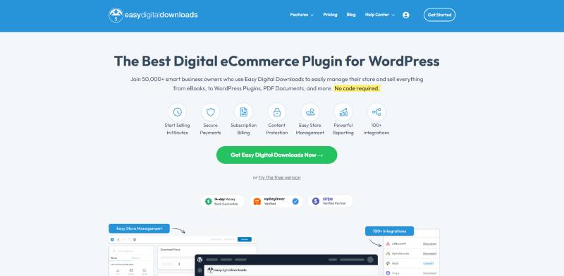 plug-in de downloads digitais fáceis para captura de tela da página inicial do wordpress