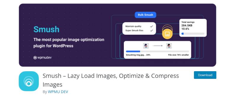 smush plugin wordpress para fotógrafos download screenshot da página