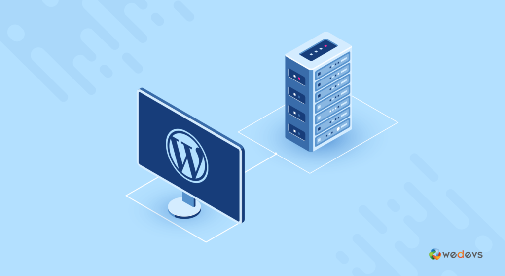На этом изображении показаны ноутбук и сервер для установки WordPress.