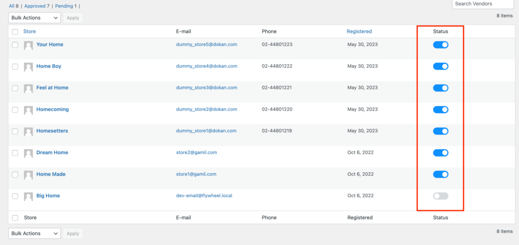 WordPress 12 でオンライン書店マーケットプレイスを作成する方法 This is a screenshot of the vendors Selling Status