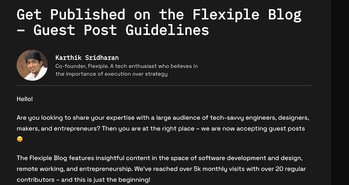Contoh pedoman di situs web yang menerima blog tamu An example of guidelines on a website that accepts guest blogs