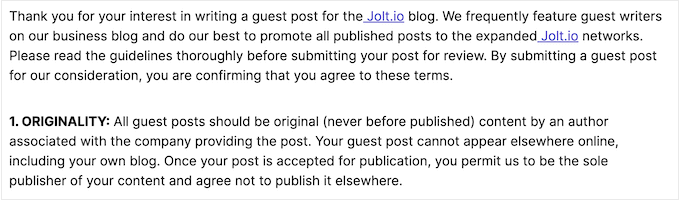 Klausa orisinalitas di situs web yang menerima blog tamu An originality clause on a website that accepts guest blogs