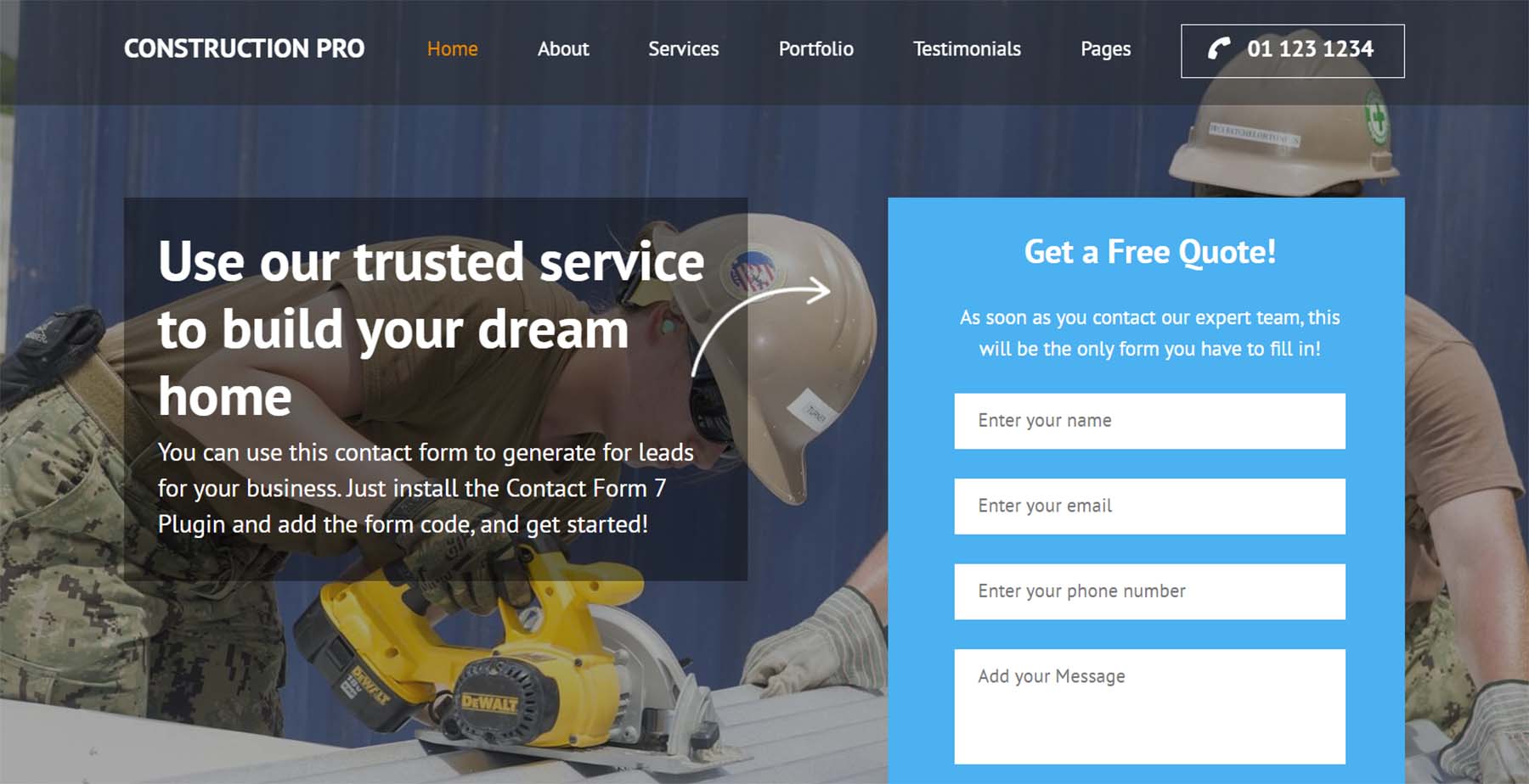 Contruction Landing Page Pro и бесплатная форма предложения на главной странице