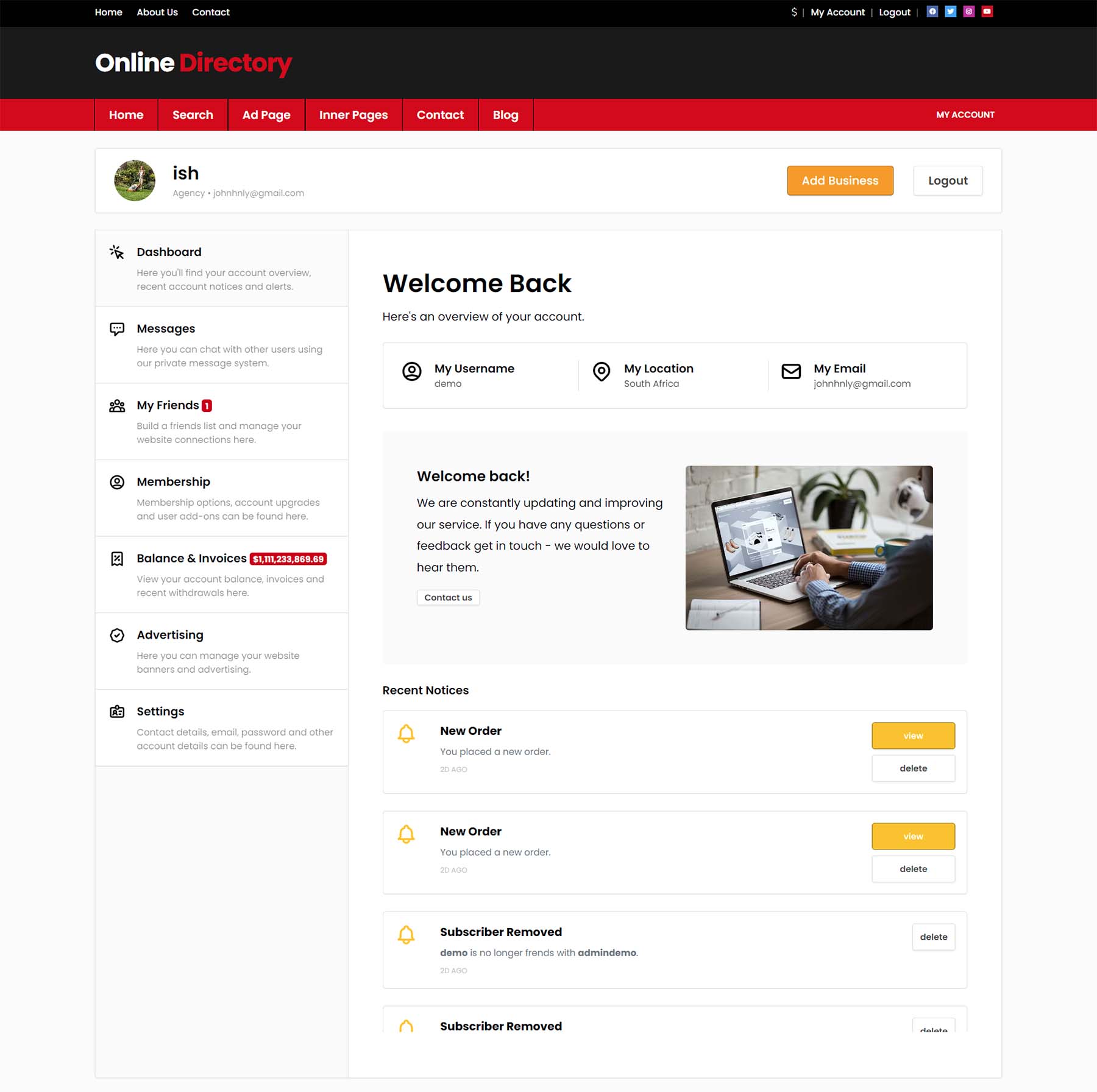 Пользовательский интерфейс PremiumPress