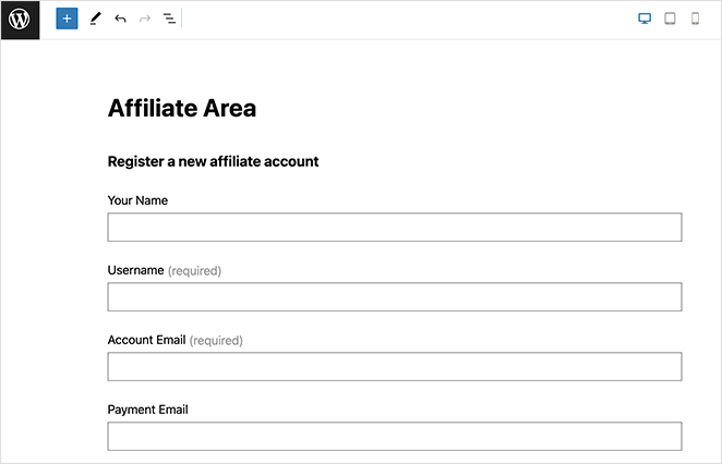 affiliateareaeditor SeedProd Affiliate Area block editor WordPress