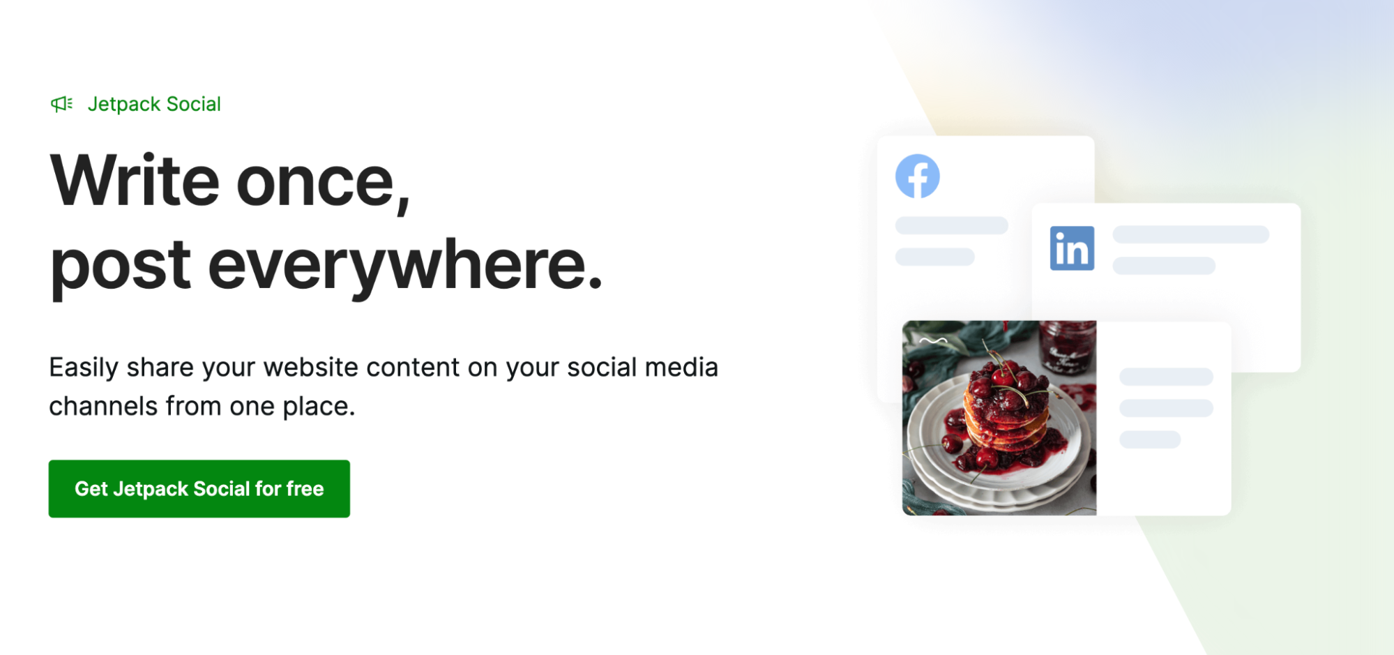 Jetpack Social home page con il testo "scrivi una volta, pubblica ovunque".