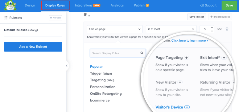 visualizzare le regole in optinmonster - IsItWP - Rilevatore di temi WordPress gratuito display rules in optinmonster