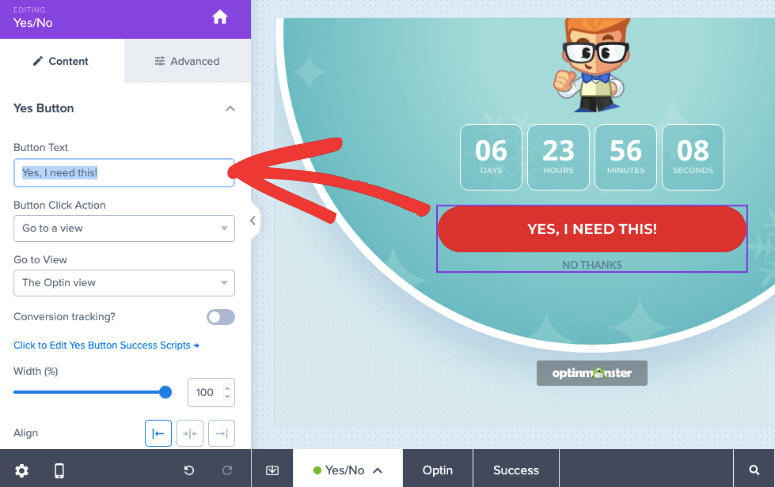 modifica il testo in optinmonster - IsItWP - Rilevatore di temi WordPress gratuito edit text in optinmonster