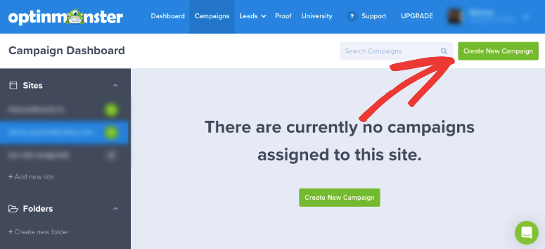 crea una nuova campagna in optinmonster - IsItWP - Rilevatore di temi WordPress gratuito create new campaign in optinmonster