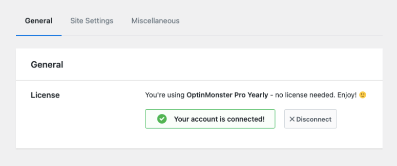 account di licenza optinmonster connesso - IsItWP - Rilevatore di temi WordPress gratuito optinmonster license account connected