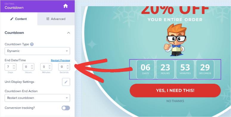 conto alla rovescia in optinmonster - IsItWP - Rilevatore di temi WordPress gratuito countdown timer in optinmonster