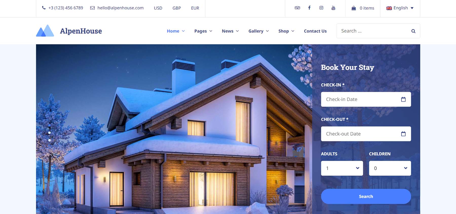Alpenhouse, salah satu tema perjalanan WordPress terbaik