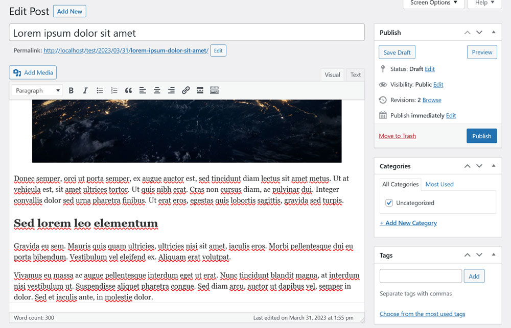 interface utilisateur de l'éditeur classique