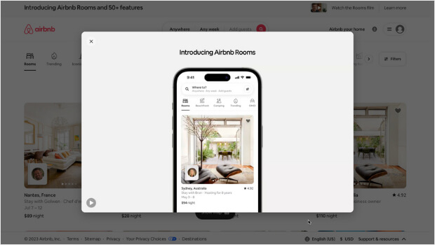 airbnb 初始頁面示例