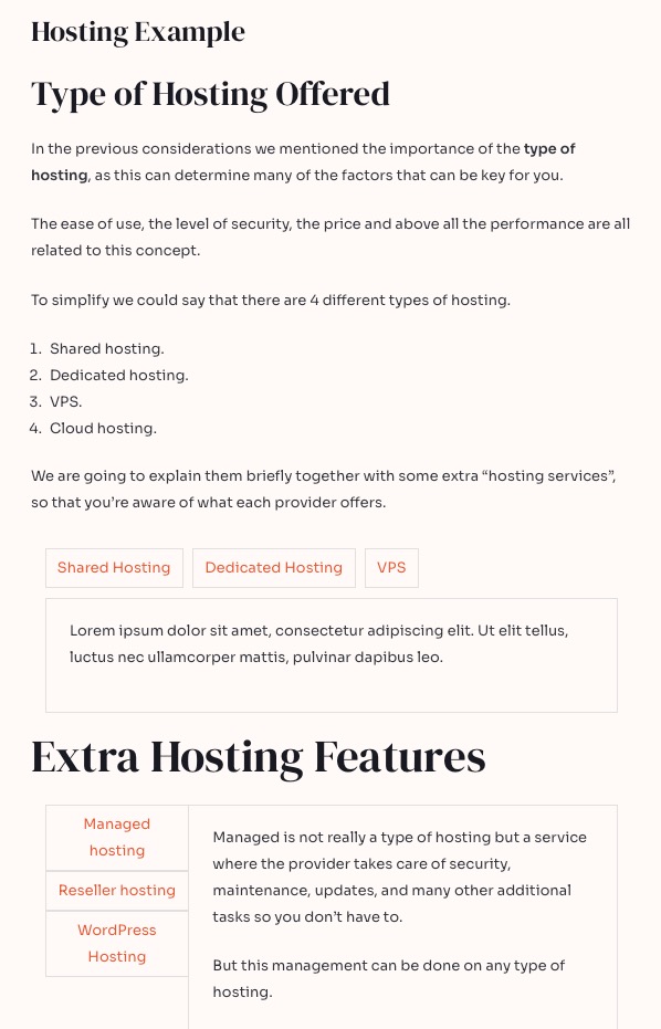 Tipo di Hosting offerto