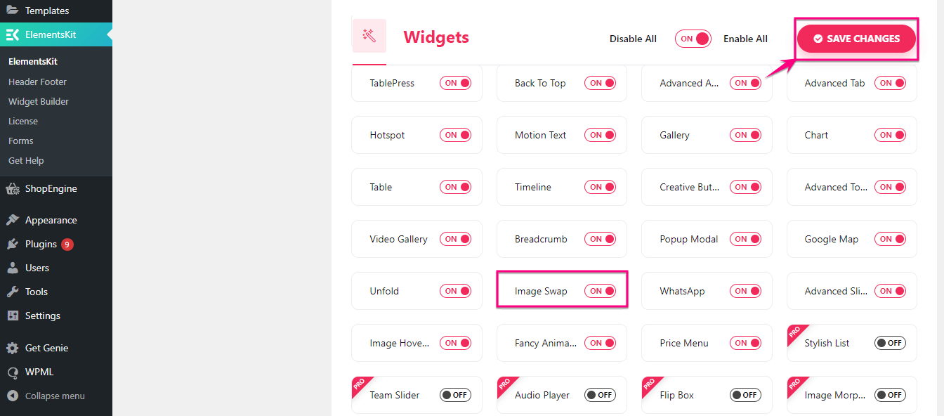 Abilita il widget di scambio di immagini di ElementsKit