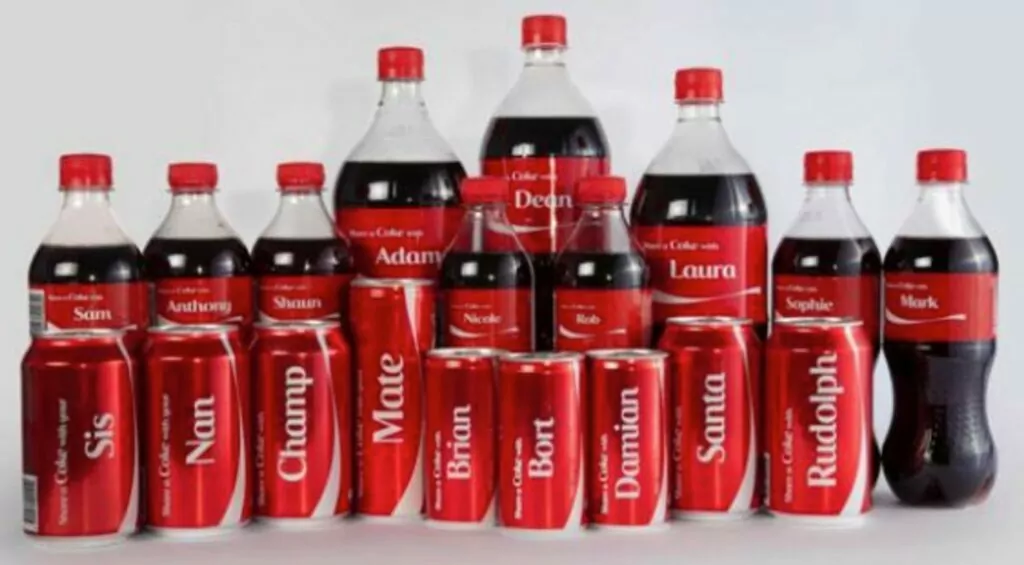 Esempio di marketing localizzato di bottiglie Share a Coke in Australia