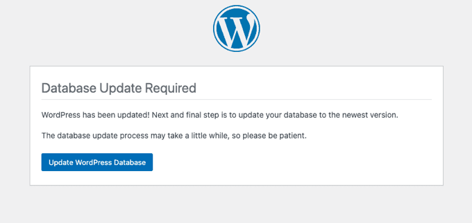 データベースの更新が必要です Database update required