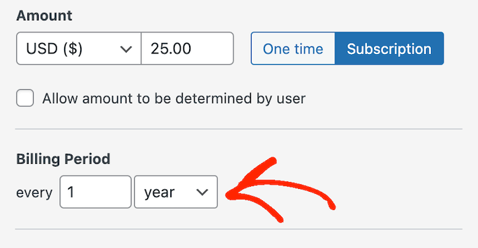 Mengatur periode penagihan untuk formulir berlangganan di WordPress Setting a billing period for a subscription form in WordPress