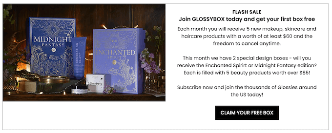 Contoh kotak langganan dengan uji coba gratis An example of a subscription box with a free trial