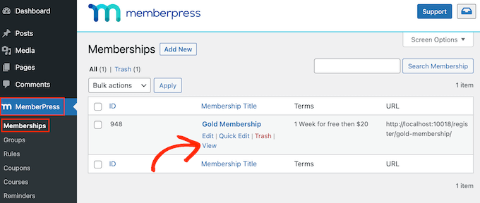 Pratinjau tingkat keanggotaan di WordPress Previewing a membership level in WordPress