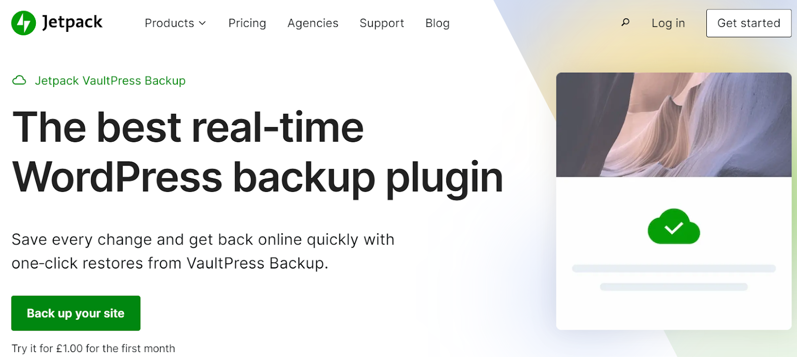 Designul paginii de pornire Jetpack VaultPress Backup