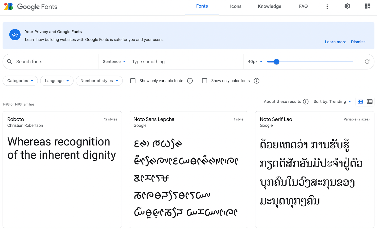 fonturi din biblioteca Google Fonts