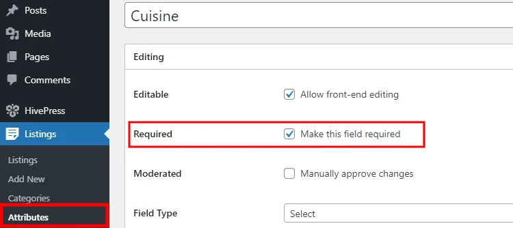 Tornar um campo de listagem personalizado obrigatório para os usuários.