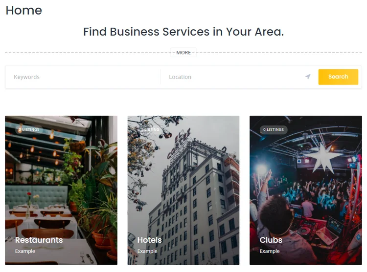 Uma página inicial de um site de diretório de empresas.