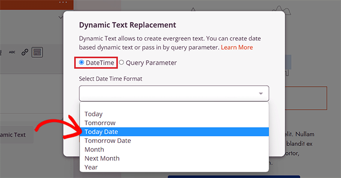 Selectați data dinamică Select dynamic date