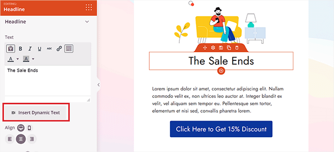 Faceți clic pe butonul Inserare text dinamic Click the Insert Dynamic Text button