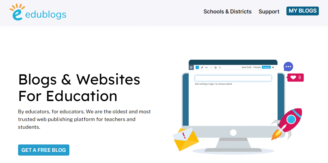 最適合教師的網站建設者:Edublogs 主頁。
