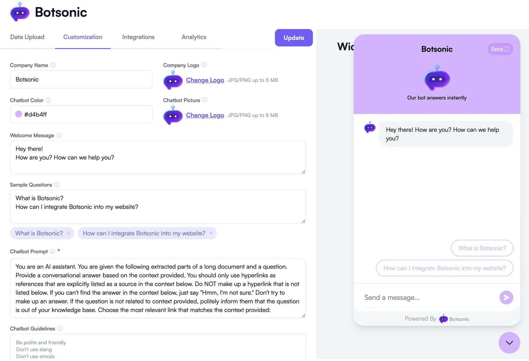 Botsonic AI Chatbot dla stron internetowych