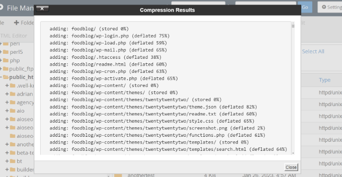 圧縮結果を閉じる Close the compression results