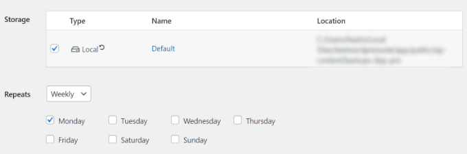 保存場所とバックアップ時間を選択する Choose storage location and backup time