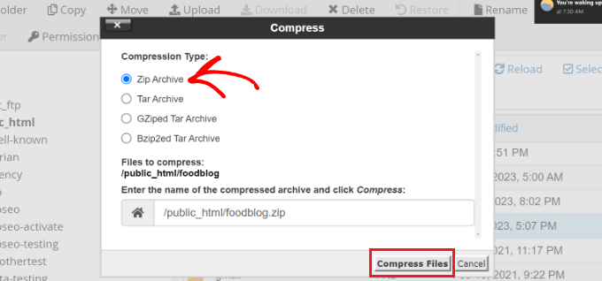 zip アーカイブを選択して圧縮します Select zip archive and compress