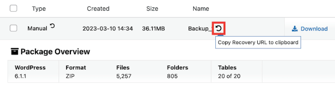 回復用の URL をコピーします Copy the recovery URL