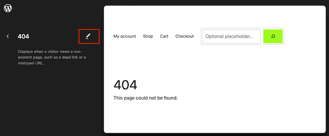 Editarea șablonului 404 al unei teme WordPress folosind editorul de site complet (FSE) Editing a WordPress theme's 404 template using the full-site editor (FSE)