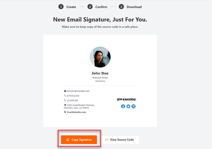 電子メールの署名コードをコピーする copy email signature code