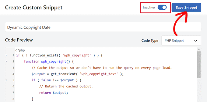 Simpan cuplikan kode untuk menambahkan tanggal hak cipta dinamis Save the code snippet for adding dynamic copyright date
