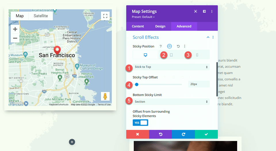 Divi 스티커 맵 모듈 스크롤 효과 추가