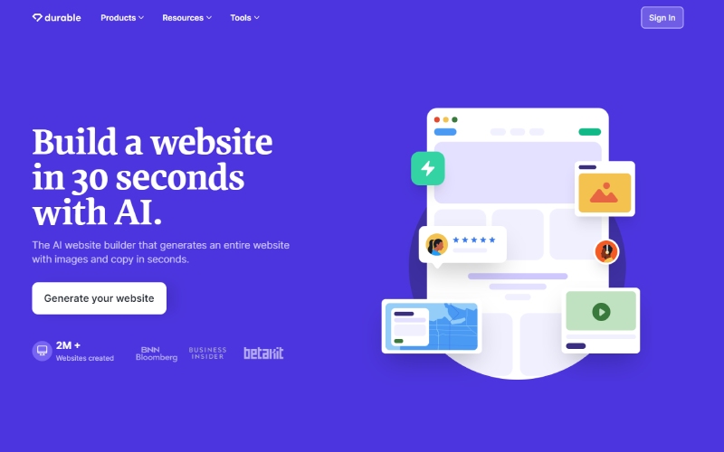 Die 7 besten KI-Tools für das Design und die Entwicklung von WordPress-Websites 2 Durable AI 1